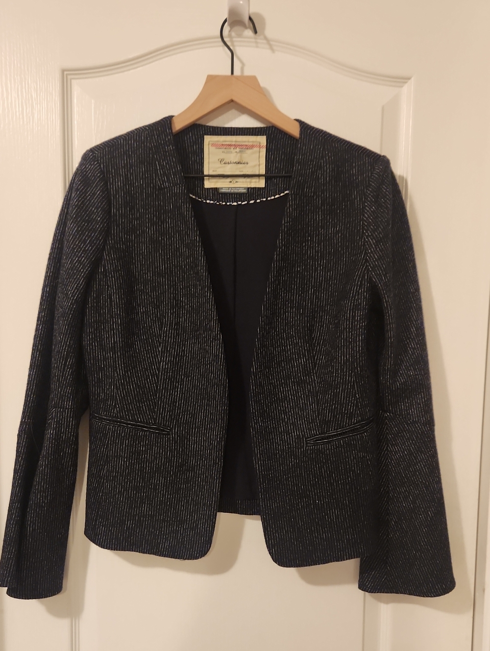 Navy Blazer with Silver Pinstriped Detail